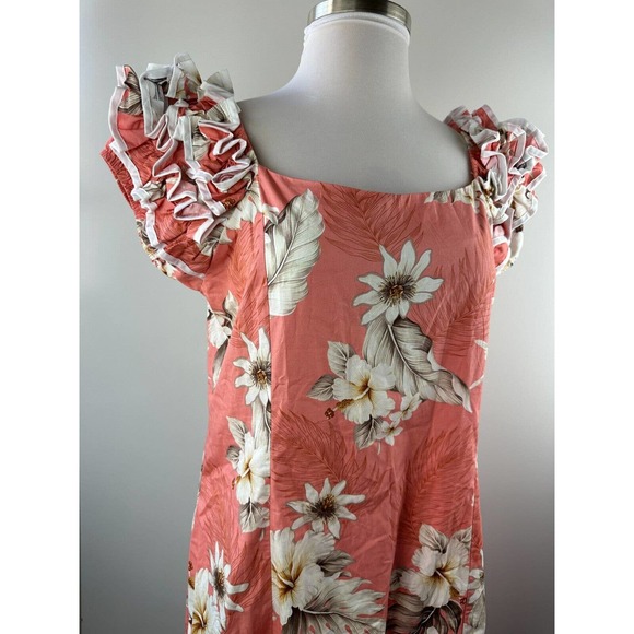 NWT Pacific Legend Hibiscus Pink Cotton Hawaiian Ruffle Long Muumuu Dress 2XL - Picture 7 of 16